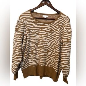 Nine West Zebra Pattern Sweater Balloon Sleeves Sz XXL Soft Chunky Stretch Brown